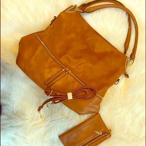 Tan leather purse with wallet NWOT